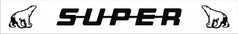 Bemusterungsbeispiel fr Heckschrze: Schwarzer Schriftzug SUPER mit zwei Brenmotiven.