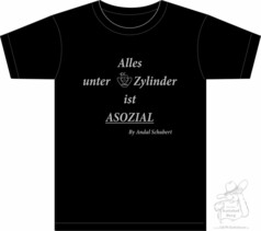 Schwarzes AST Fan-Shirt aus Baumwolle mit weiem Aufdruck: "Alles unter V8 Zylinder ist ASOZIAL".