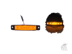 Orangefarbene 6-LED Markierungsleuchte mit schwarzem Gehuse, einmal ausgeschaltet und einmal leuchtend abgebildet.
