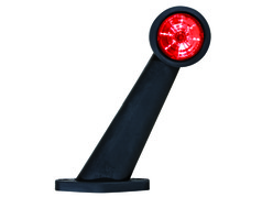 Rote LED Pendelleuchte mit schwarzem, angewinkeltem Arm und Montagefu.