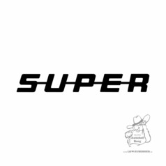 Schwarzer Aufkleber mit dem Schriftzug "SUPER" in Grobuchstaben.