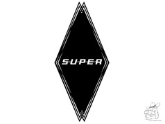 Schwarze Raute mit weiem "SUPER" Schriftzug und weiem Rand.