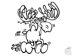 Schwarz umrissener Cartoon-Elch mit groem Geweih, der luft.