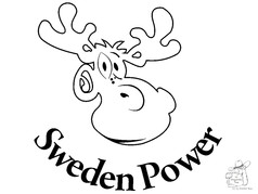 Schwarz-weie Umrisszeichnung eines Elchkopfes mit dem Schriftzug 