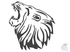 Stylisierte Grafik eines brllenden Lwenkopfes in Schwarz-Wei.