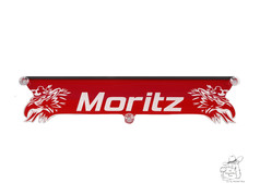 Rotes LED-beleuchtetes Namensschild mit weiem 