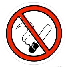 Rundes Nichtraucher-Schild mit rotem Verbotssymbol und schwarzer Zigarette auf weiem Hintergrund.