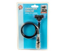 Schwarze T-Stck Verlngerung mit T-frmigem Schnellverbinder (blaue Ringe), 50cm Schlauch und silbernem Stecker in Verpackung.