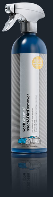 Blaue Sprhflasche Koch Chemie Insect&Dirt Remover mit silbernem Sprhkopf und grauem Etikett.