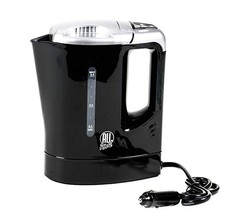 Schwarzer Wasserkocher "All Ride" 0,8L mit silbernem Deckel und Anschlusskabel fr Zigarettenanznder.