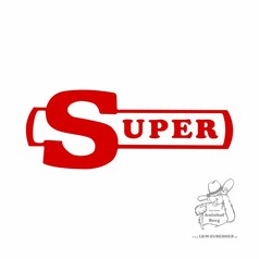 Roter "SUPER" Schriftzug im Old School Look als Aufkleber auf weiem Hintergrund.