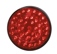 Runde, rote LED-Heckleuchte mit mehreren LEDs und schwarzem Gehuse.