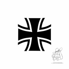 Schwarzer Aufkleber in Kreuzform mit weiem Rand.