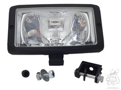 Eckiger SIM Fernscheinwerfer H3 mit Standlicht, schwarzem Rahmen und Montagezubehr.