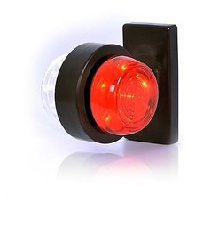 Pendelleuchte mit festem, eckigem schwarzem Fu und rotem sowie weiem Glas.