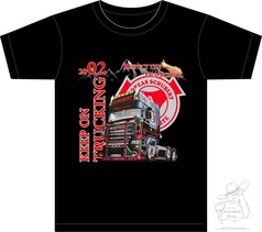 Schwarzes AST Fan Shirt "Paint" mit detailreichem LKW-Druck, "KEEP ON TRUCKING" und "RESPECT THE OLD SCHOOL" Schriftzgen.