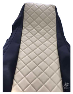 Sitzbezug fr LKW-Beifahrersitz in Beige mit Rautensteppung und dunkelblauen Seiten.