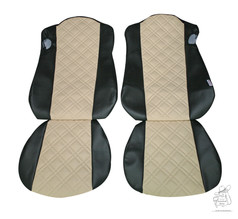 Schwarze und beig Kunstleder Sitzbezge mit Waffelmuster fr LKW-Sitze.