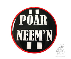 Glnzender, runder 3D-Nabenaufkleber in Schwarz mit rotem Rand und weiem Text 