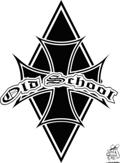 Schwarzes Old School Kreuz mit weiem Rand und dem Schriftzug 