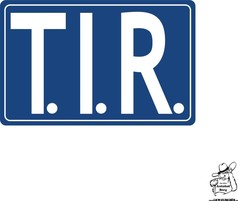 Blauer T.I.R. Aufkleber mit weiem Rand und dem Schriftzug T.I.R. in Wei.