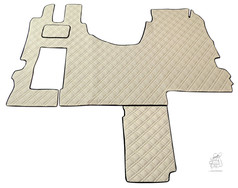 Einteiliges Bodenset fr LKW in Creme mit doppelt genhtem Waffelmuster und schwarzer Einfassung.