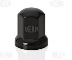 Schwarze, lange Radmutterkappe aus Kunststoff mit dem Schriftzug 