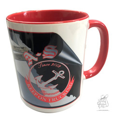 Rot-weie AST Tasse mit A.S. Logo, Anker-Symbol und 
