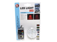 Verpackte LED-Beleuchtung fr Poppy Lufterfrischer. Runde Einheit mit 5 LEDs und Steuerung fr 7 Farben und Dimmfunktion.