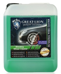 Grner Great Lion Felgenreiniger im 5 Liter Kanister. Etikett mit Markenlogo, 