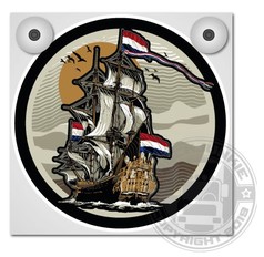 Platte fr Leuchtkasten mit detailreichem Segelschiff-Motiv "Flying Dutchman" in Braun- und Beigetnen.