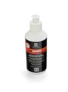 Weie Flasche ALCOA ALpolish Politurpaste 250g mit schwarzem Etikett.