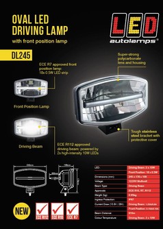 Ovaler LED Frontscheinwerfer von LED Autolamps mit Positionsleuchte, klarem Glas und dunklem Gehuse.