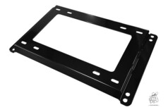 Schwarze, pulverbeschichtete tiefe Sitzkonsole mit Befestigungslchern.