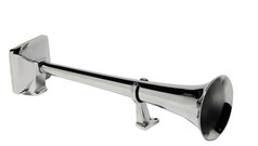 Hadley Lufthorn aus glnzendem Chrom mit runder Tlle, quadratischer Heckpartie und Sttzfu.