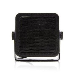 Schwarzer externer Lautsprecher fr Funkgerte mit Frontgitter und Montagebgel.