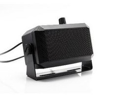 Schwarzer externer CB-Funk Lautsprecher mit Lautstrkeregler und Kabel.