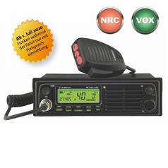 Schwarzes Albrecht AE 6491 NRC CB-Funkgert mit grnem Display, Mikrofon und NRC/VOX-Symbolen.