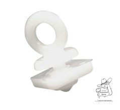 Weier Gardinenfeststeller aus Kunststoff mit Ringse und Schraubgewinde.