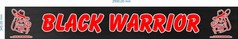 Schwarze Heckschrze mit rotem "BLACK WARRIOR" Schriftzug und zweifarbigen Motiven.