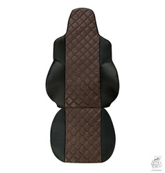 Brauner Kunstleder-Sitzbezug fr LKW-Fahrersitz mit Rautensteppung und schwarzen Seiten.