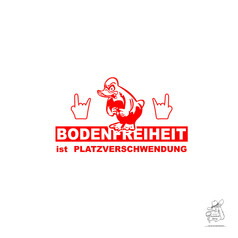 Roter Aufkleber mit wtender Comic-Ente, zwei Rockerhnden und dem Text "BODENFREIHEIT ist PLATZVERSCHWENDUNG".