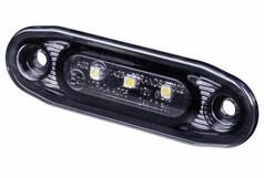 Eine anthrazit getnte, transparente Strands Dark Knight Positionsleuchte mit LEDs und Befestigungslchern.