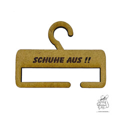 Minischalbgel aus Holz mit Schriftzug "SCHUHE AUS !!"