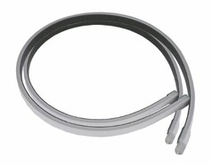 Ein Paar flexible, graue LED-Streifen, gebogen, mit dunkler Rckseite und transparenten Enden.