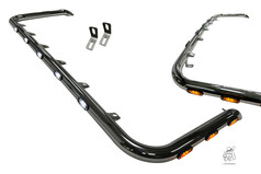 Glnzender Lampenbgel mit weien und orangen LEDs. Zwei Befestigungshalter liegen bei.