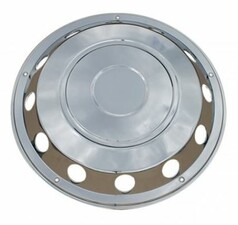 Glnzende, gewlbte Chrom-Radzierblende fr LKW-Vorderachse mit ovalen Aussparungen.