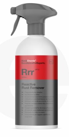Weie Sprhflasche Koch Chemie Rrr Reactive Rust Remover mit grauem Sprhkopf und rot-grauem Etikett.