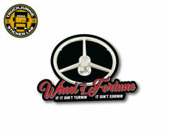 TJ Aufkleber Wheel of Fortune: Silbernes Lenkrad mit rotem Schriftzug "Wheel of Fortune" und "IF IT AIN