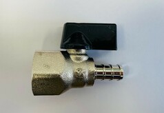 Ersatzhahn fr Wasserkanister. Metallhahn mit silberner Oberflche und schwarzem Hebel.